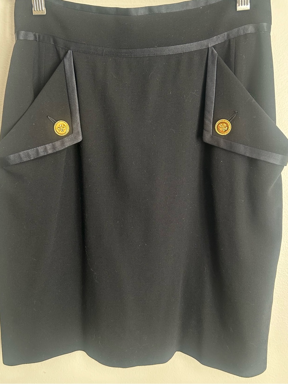 CHANEL Black Pencil Skirt with Gold Button Accents